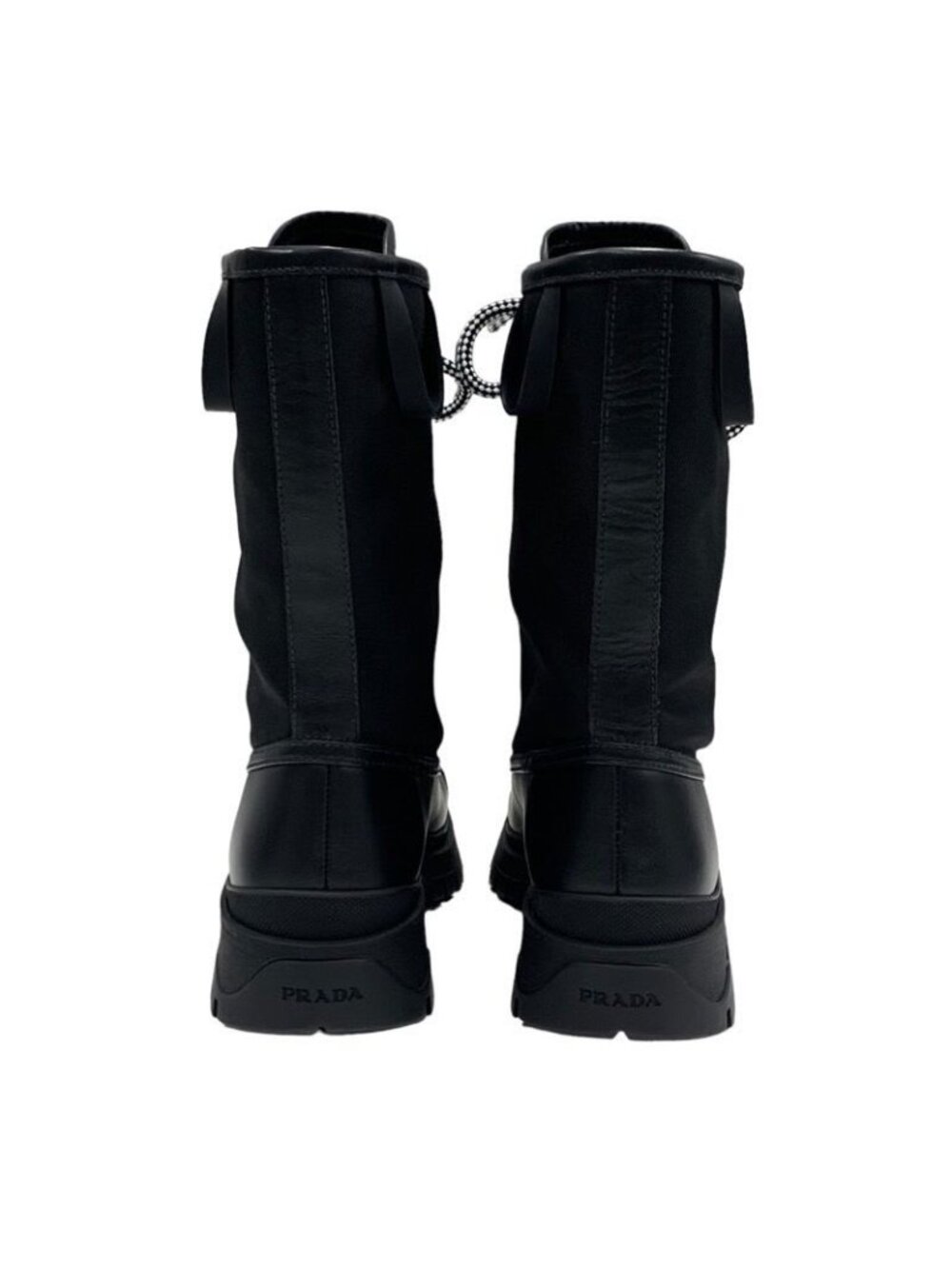 Prada Boots Short Middle Shoes Lace Up Leather Fabric Black - Picture 6 of 11